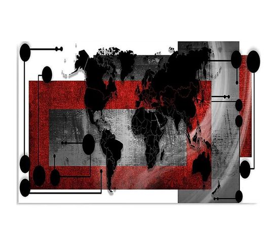 Tableau Bois La Composition D'une Carte Du Monde 1 80 X 60 Cm Rouge