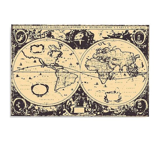 Tableau Bois Carte Vintage Du Monde 100 X 70 Cm Beige