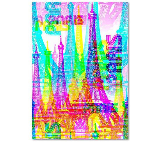 Tableau Bois Paris 5 80 X 120 Cm Multicolore