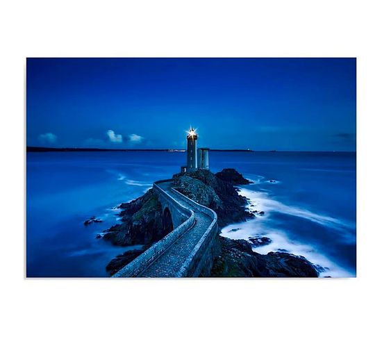 Tableau Bois Phare 2 100 X 70 Cm Bleu