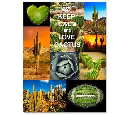 Tableau Bois Gardez Cactus Calme Et Amour 40 X 50 Cm Vert