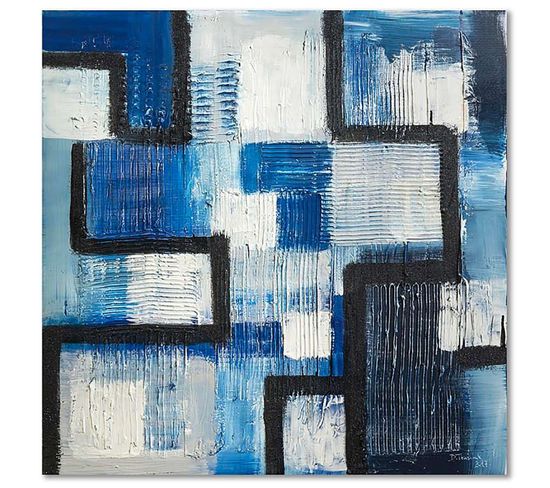 Tableau Bois Abstrait 78 60 X 60 Cm Bleu