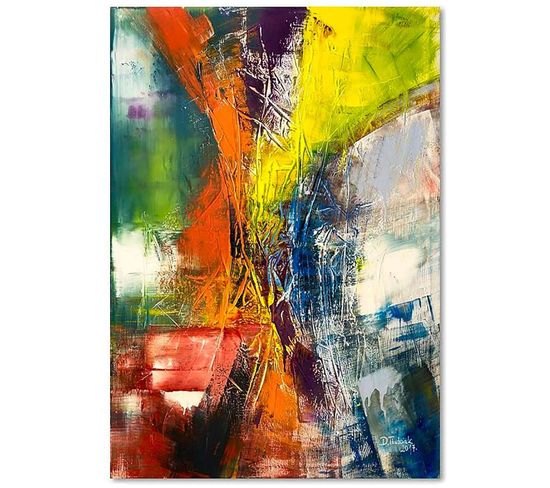 Tableau Bois Abstrait 72 70 X 100 Cm Multicolore