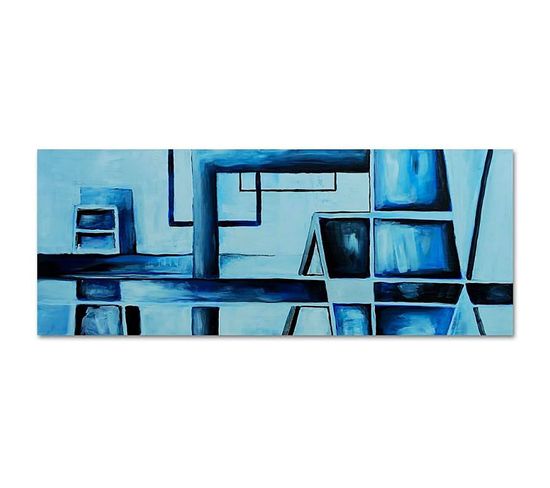 Tableau Bois Panorama, 57 Abstraction 70 X 25 Cm Bleu