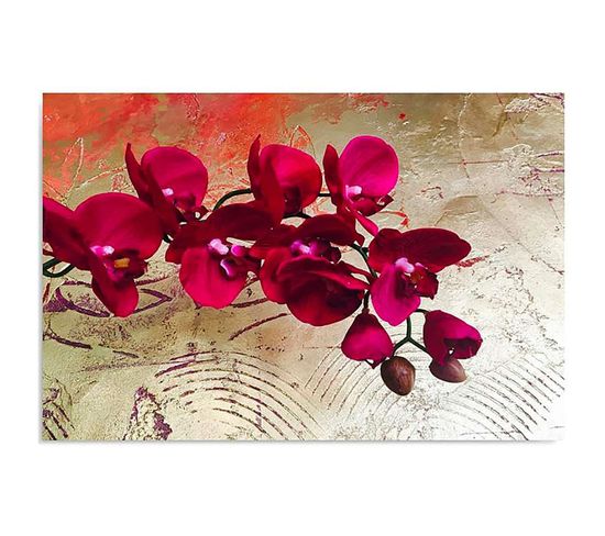 Tableau Bois Orchidées 10 80 X 60 Cm Rouge