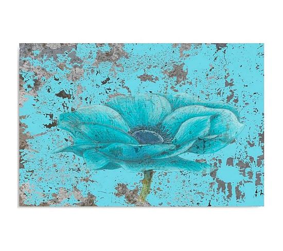 Tableau Bois Fleur 5 70 X 50 Cm Bleu