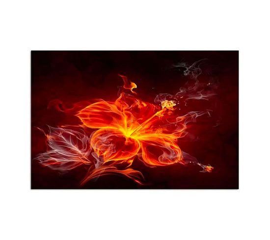 Tableau Bois Fleur De Feu 120 X 80 Cm Rouge