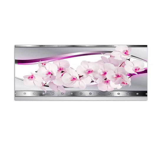 Tableau Bois Orchidée Blanche Rose 90 X 30 Cm Blanc