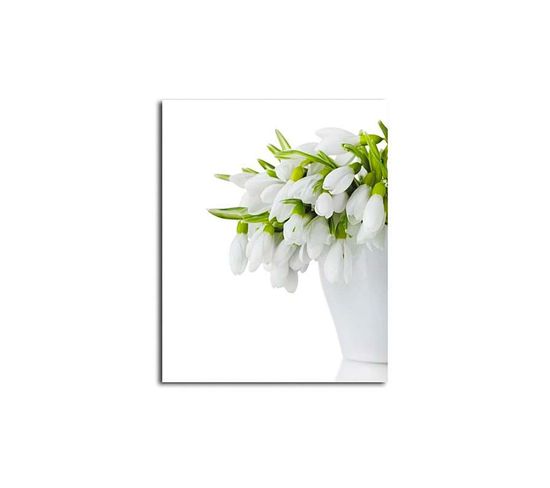 Tableau Bois Fleurs Dans Un Vase Blanc 40 X 50 Cm Blanc