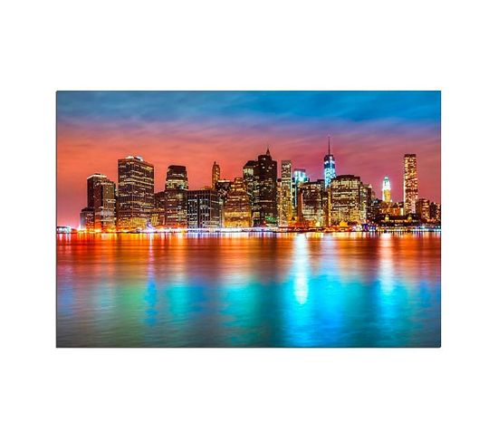 Tableau Bois Manhattan Au Levier Du Soleil 120 X 80 Cm Bleu