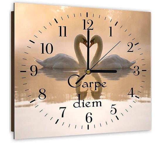 Horloge Murale Cygnes Amoureux Au Crépuscule Par Feeby 60 X 60 Cm Beige