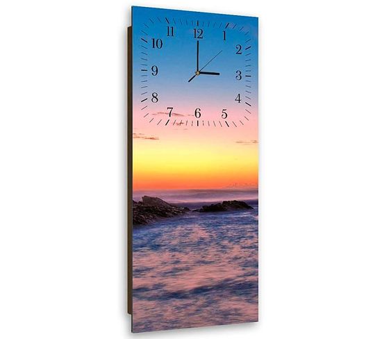 Horloge Murale Paysage Marin Au Crepuscule Apaisant 25 X 65 Cm Bleu