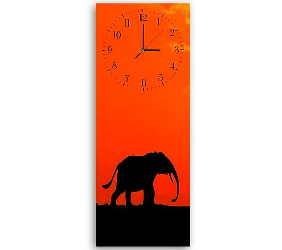 Horloge Murale Design Silhouette Éléphant Ambiance Orange 40 X 118 Cm Orange