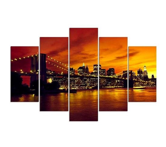 Tableau Pont De Brooklyn, Manhattan Au Coucher Du Soleil 300 X 140 Cm Orange