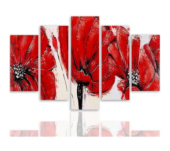 Tableau Fleurs Rouges 200 X 100 Cm Rouge