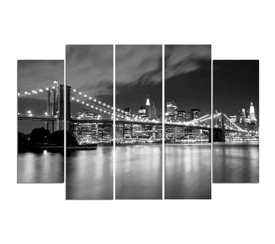 Tableau Pont De Brooklyn La Nuit 100 X 70 Cm Noir