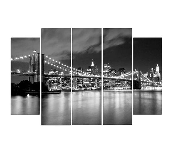 Tableau Pont De Brooklyn La Nuit 200 X 100 Cm Noir