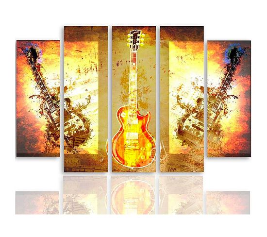 Tableau Guitare 100 X 70 Cm Orange