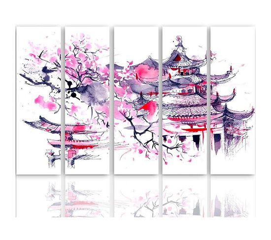 Tableau Paysage Japonais 100 X 70 Cm Blanc