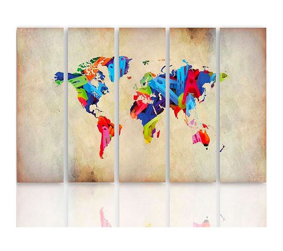 Tableau Carte Couleur Du Monde 1 150 X 100 Cm Beige