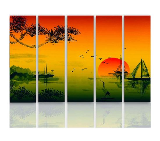 Tableau Paysage Japon 2 200 X 100 Cm Orange