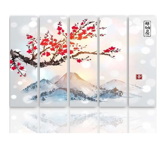 Tableau Paysage Japon 4 100 X 70 Cm Blanc