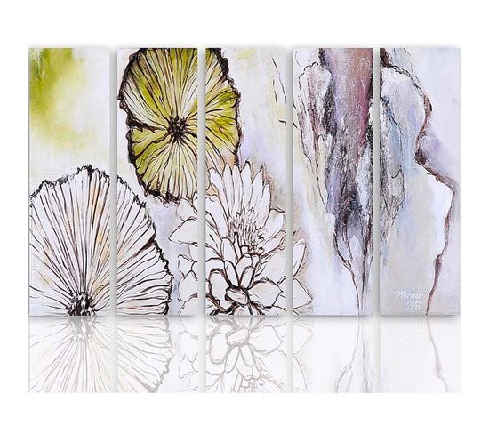 Tableau Fleurs Abstraites 200 X 100 Cm Blanc