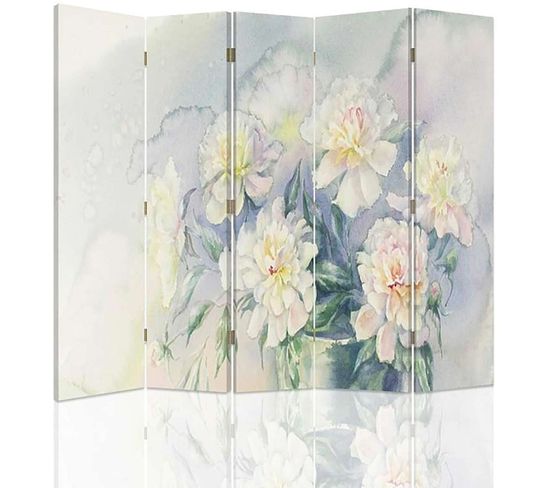 Paravent Décoratif à Fleurs Blanches, Élégance Intemporelle 180 X 150 Cm - 1 Face Déco Blanc