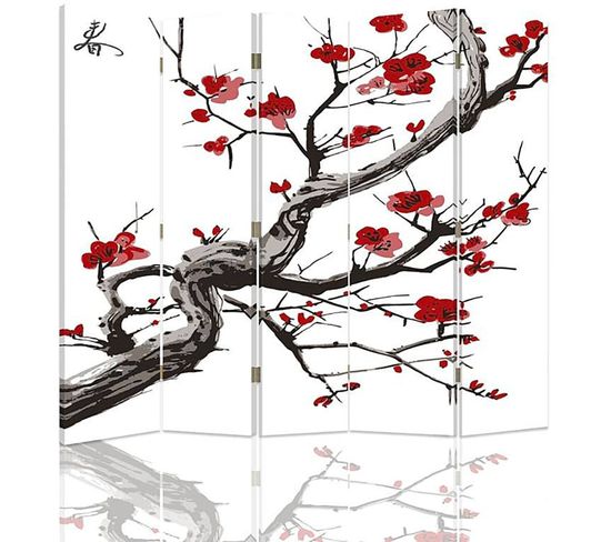 Paravent Cerisier Japonais  Élégance Et Sérénité Zen 180 X 150 Cm - 1 Face Déco Blanc