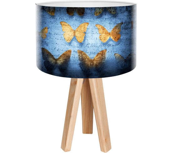 Lampe De Chevet Bois Bleu 30x30x45cm