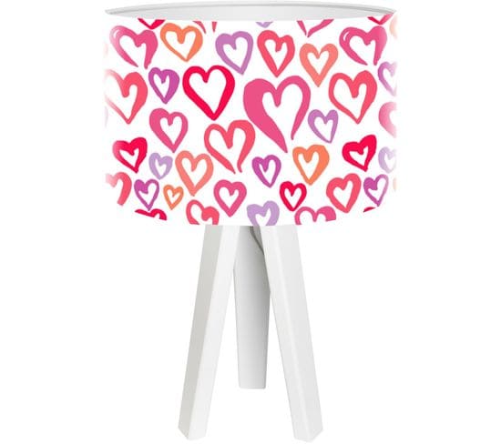 Lampe De Chevet Enfant Trépied Blanc Abat Jour Rose Et Violet