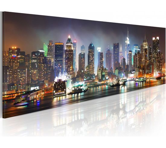 Tableau Reflets Blancs à New York 135 X 45 Cm Gris