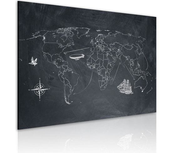 Tableau Voyage Autour Du Monde 120 X 80 Cm Noir