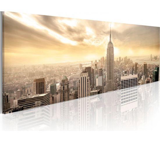 Tableau New York City Parmi Les Nuages 135 X 45 Cm Beige