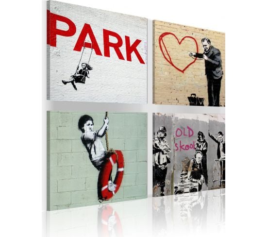 Tableau Banksy Inspiration Urbaines 60 X 60 Cm Blanc