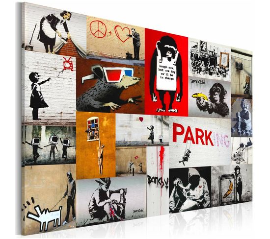 Tableau Collage De Banksy 120 X 80 Cm Multicolore