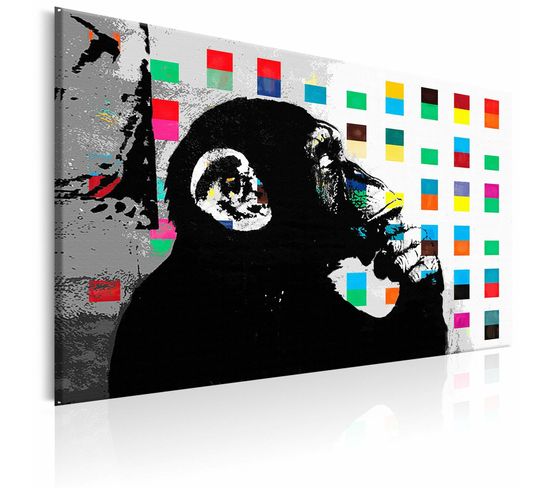 Tableau Banksy Le Singe Penseur 60 X 40 Cm Noir