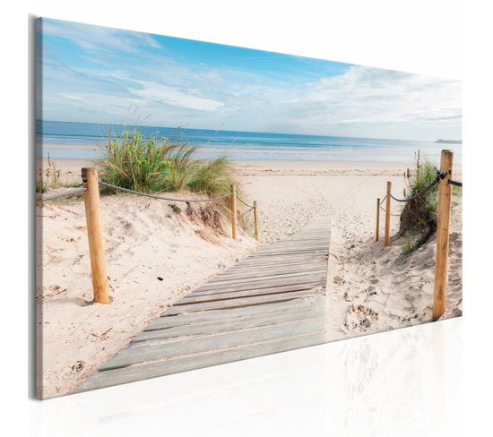 Tableau Plage Charmante 135 X 45 Cm Bleu