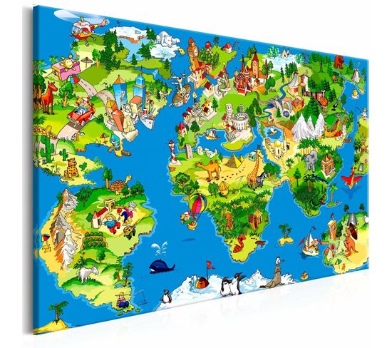 Tableau Carte Des Enfants Large 90 X 60 Cm Bleu