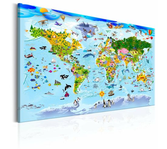 Tableau Carte Pour Enfants Voyages Colorés 90 X 60 Cm Bleu