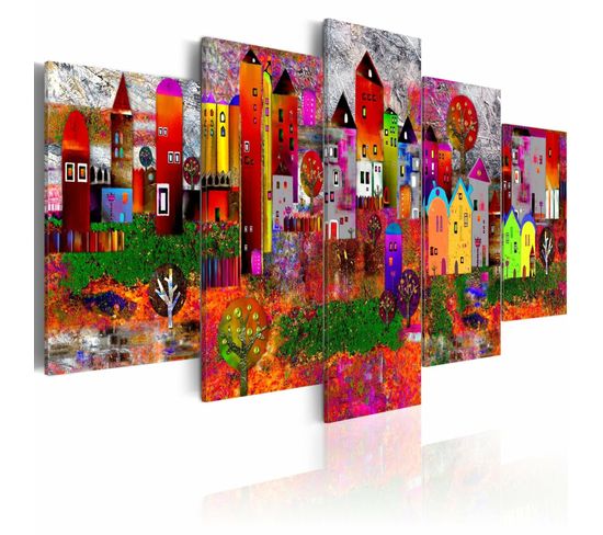 Tableau Petite Ville Colorée 200 X 100 Cm Multicolore