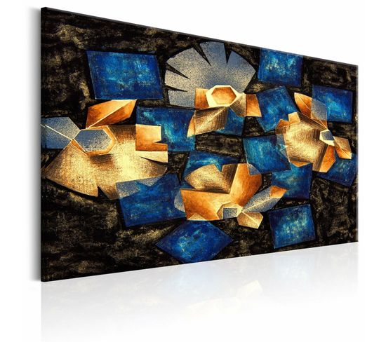 Tableau Fleurs Géométriques 120 X 80 Cm Bleu