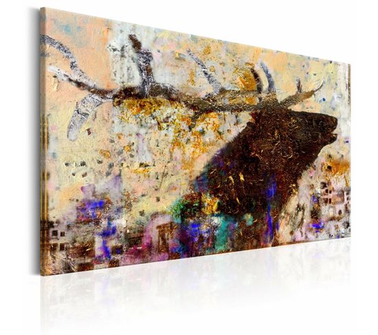 Tableau Cerf Doré 90 X 60 Cm Beige