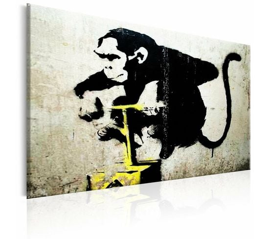 Tableau « Détonateur Singe » Par Banksy 90 X 60 Cm Blanc