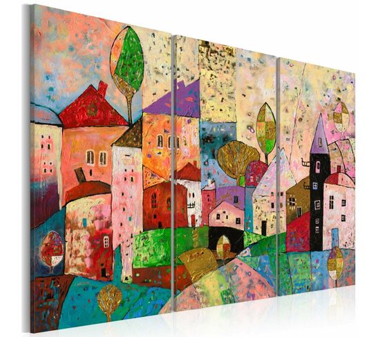 Tableau Petite Ville Pittoresque 120 X 80 Cm Multicolore