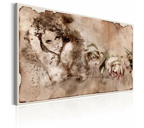 Tableau Femme De Style Rétro Et Roses 120 X 80 Cm Beige