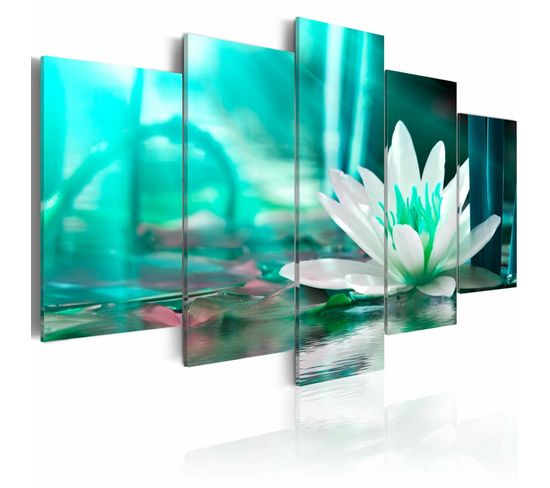 Tableau Lotus Turquoise 100 X 50 Cm Vert