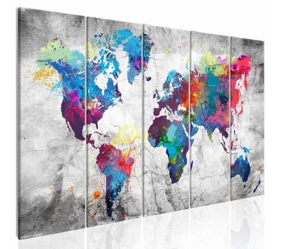 Tableau Peinture Renversée De Carte Du Monde 225 X 90 Cm Gris