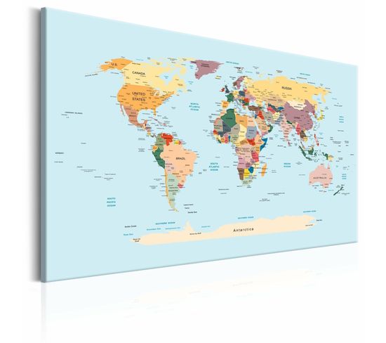 Tableau Carte Du Monde Voyage Avec Moi 60 X 40 Cm Bleu