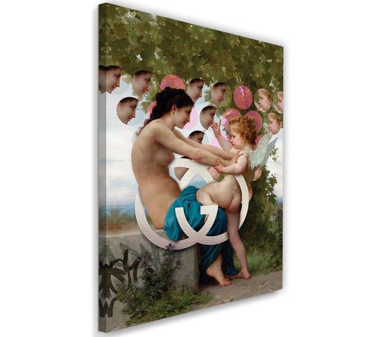 Tableau Tableau Toile XXL Fille Et Cupidon Image Décor 70 X 100 Cm Blanc